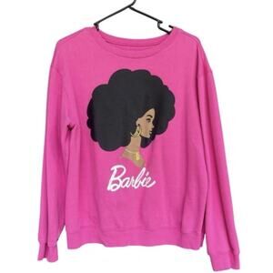 Barbie Sweatshirt Womens XL Pink Black Afro Graphic Crewneck Pullover Sweater